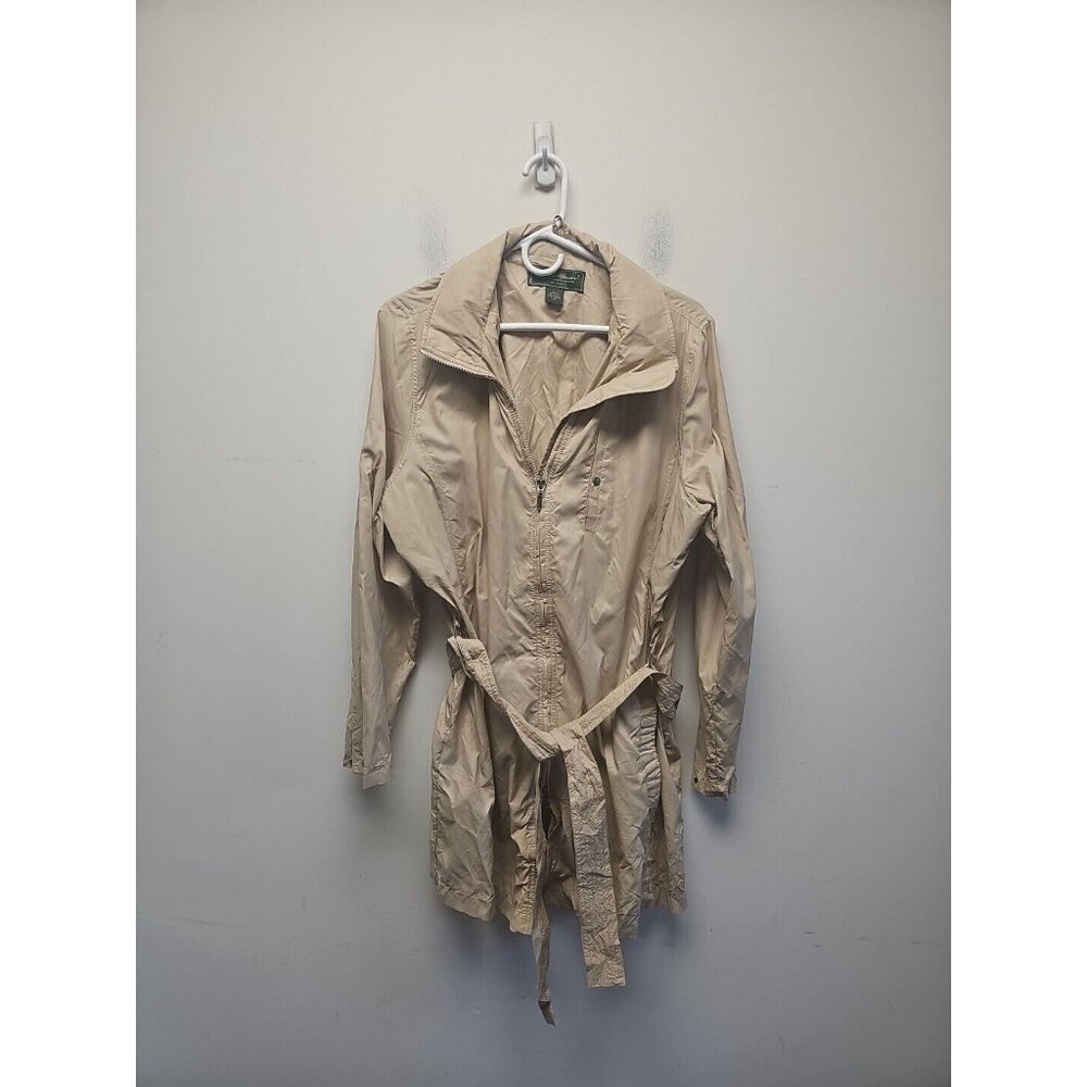 Eddie‎ Bauer Womens XL Tan Nylon Belted Trench Coat Lightweight Full Zip Jacket